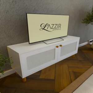 2 Kapaklı Beyaz Hazeranlı Mdf TV Ünitesi Rafsız